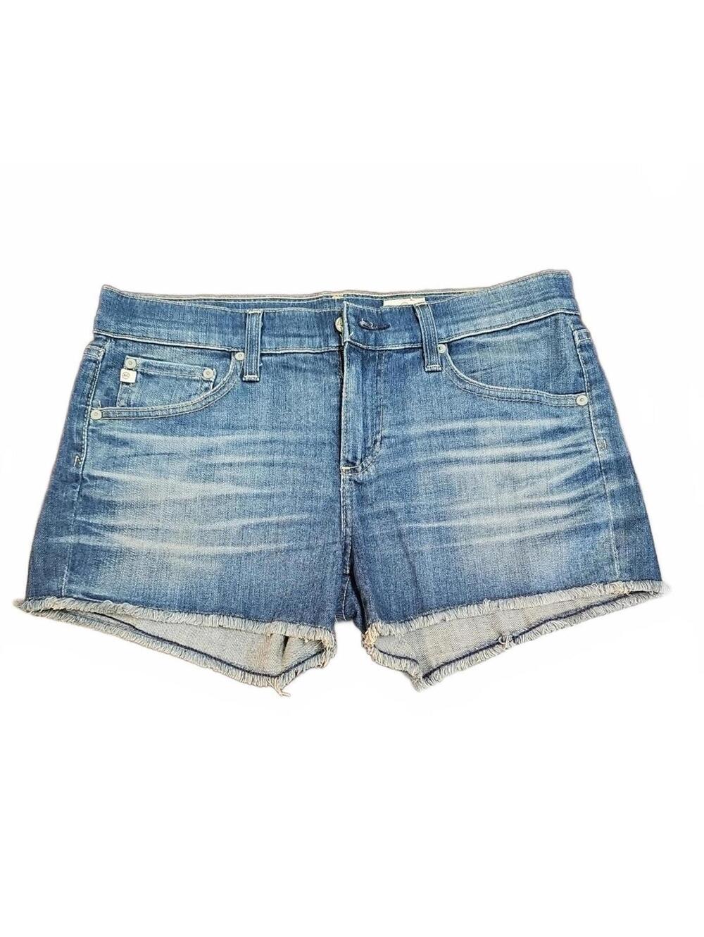 Ag Adriano Goldschmied Denim Cut-Off Pixie Short Women 28 Blue Whiskered Raw Hem